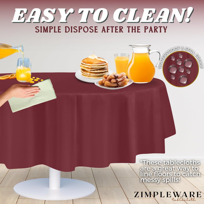ZIMPLEWARE Premium Burgundy Plastic Table Cloth Disposable (6 Pack) Round Tablecloth (84in) Party Table Cloths Disposable, Perfect Table Cloth Round Cover for Any Table Up to 6 Feet - Image 5